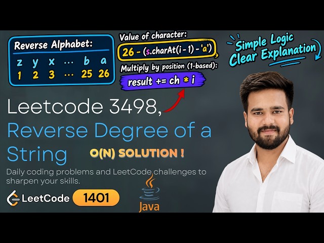 Leetcode 3498 | Reverse Degree of a String | Simple Equation | Java Solution 