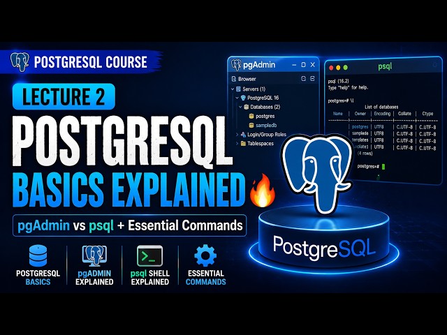 PostgreSQL Basics Explained 🔥 | pgAdmin vs psql + Essential Commands | Lecture 2