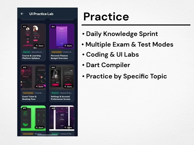 Flutter Tutorial App 🚀 | Learn Dart & Flutter, Practice MCQs, Code Offline & Build Real UIs
