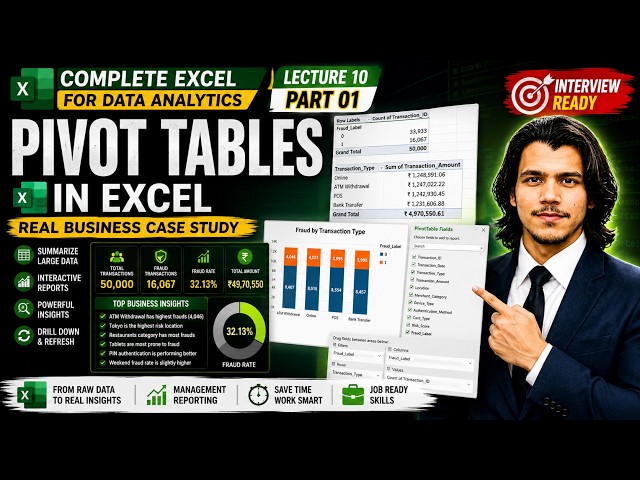 Complete Excel for Data Analytics | Lecture 10 Part 01 | Pivot Tables in Excel | Business Case Study