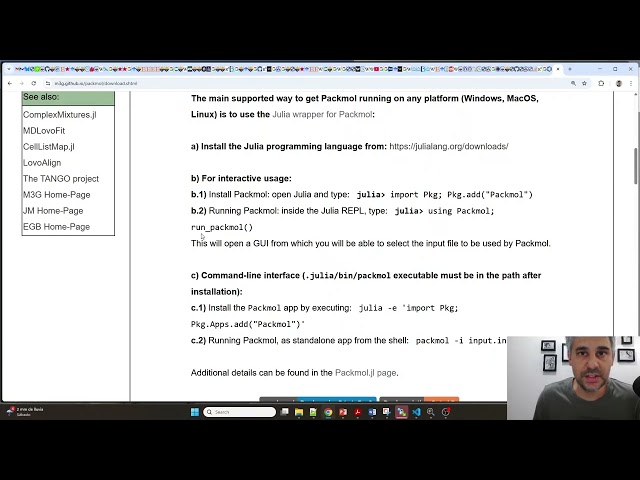 Clip: Install Packmol in Julia and prepare solvated system