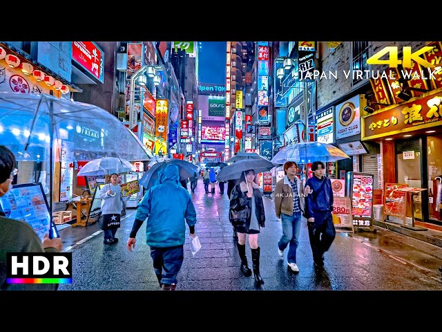 2 Hours of Rainy Night Walk in Tokyo, Japan • 4K HDR