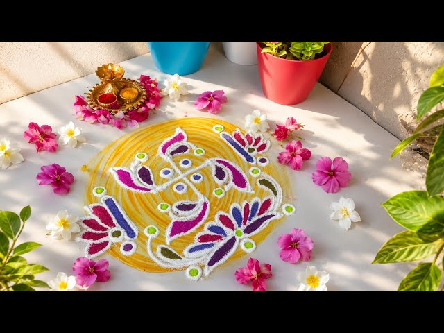 Easy Swastik Rangoli Design | Simple Daily Rangoli with Colours | Auspicious Rangoli for Home|kolam