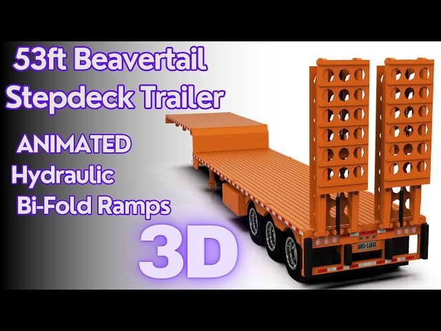 👉 53ft Stepdeck Trailer 3D Model with ANIMATED Hydraulic Bi-Fold Ramps | BLENDER ✨