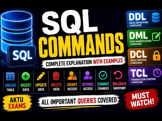 SQL Commands Masterclass | DDL, DML, DCL, TCL Commands | CREATE, INSERT, UPDATE, DELETE | DBMS AKTU