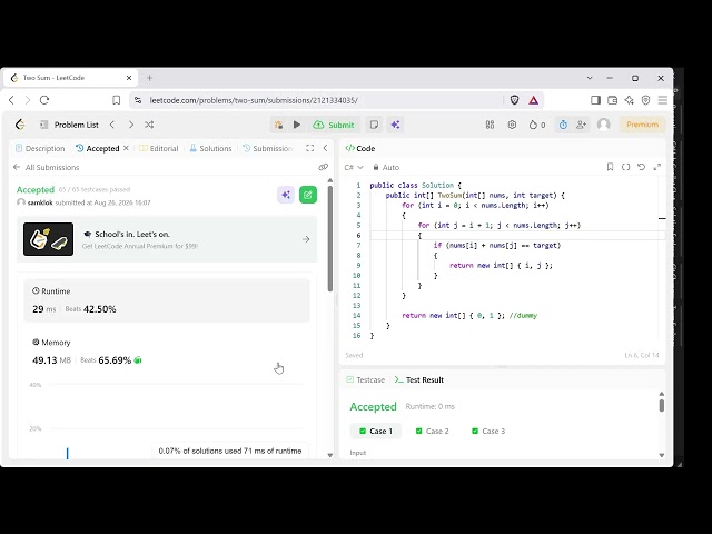 💻Решаем задачу "Сумма Двух" на leetcode на языке c#: сравним с решениями от Claude и MAI-code.