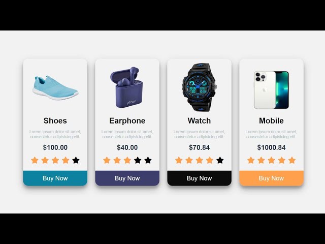 Responsive Product Cards design with HTML and CSS