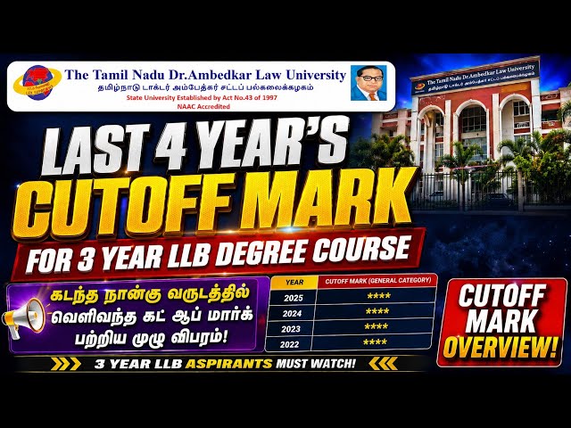 Last 4 Years Cutoff Marks for 3-Year LLB Degree Course | TNDALU 3-Year LLB Counseling Update - 2026