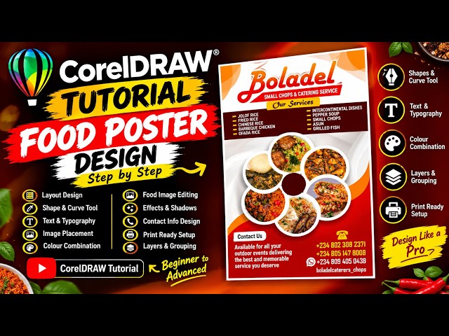 Food Poster Design in CorelDRAW | Restaurant & Catering Poster Tutorial | Step by Step