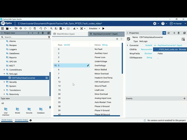 FactoryTalk Optix PowerFlex Fault codes display