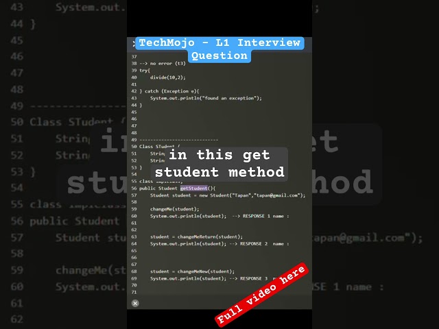 Java Interview Prep: TechMojo 1st Round Questions Explained! #shorts #javainterviewquestions #tech