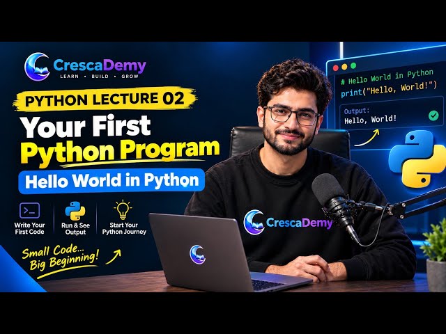 Python Lecture 02: Your First Python Program | Hello World in Python | CrescaDemy