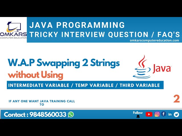 Swapping WithOut Using Intermediate Variable | Java Training Institute Guntur | Java Interview faqs