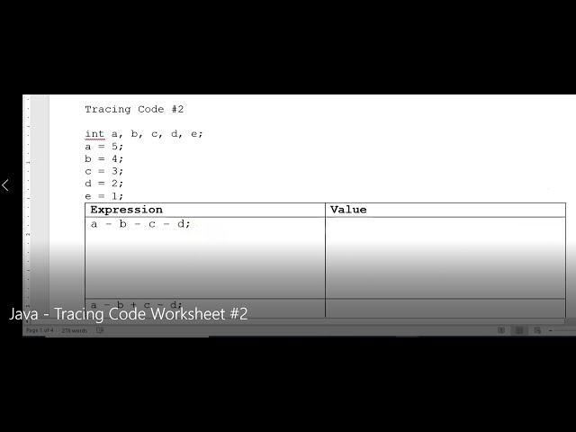 Java - Lesson #24 - Tracing Code Worksheet #2