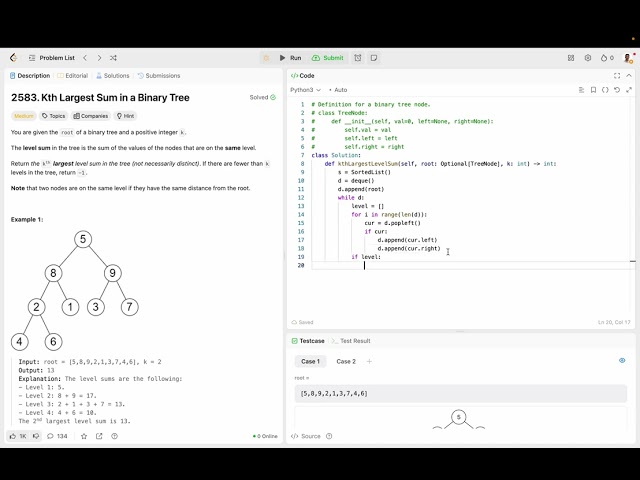 Kth Largest Sum In A Binary Tree