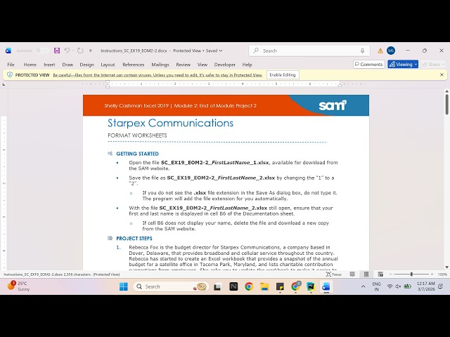 Shelly Cashman Excel 2019 | Module 2: End of Module Project 2 Starpex Communications