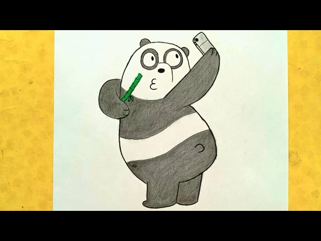 How to Draw Panda Taking a Selfie Step by Step 🐼🤳 We Bare Bears Tutorial