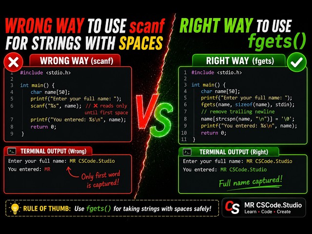 scanf() vs fgets() – When Should You Use Each? | C Programming