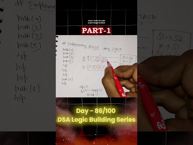 Implementation of Queue using Stack 🤯 #dsa #queue #stack