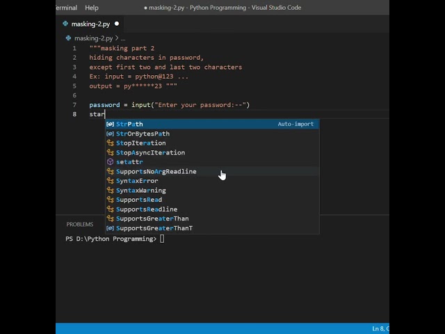 😷😷Masking😷😷 part - 2 in Python Hiding Characters in Password #Python #Shorts #YTShorts #Coding
