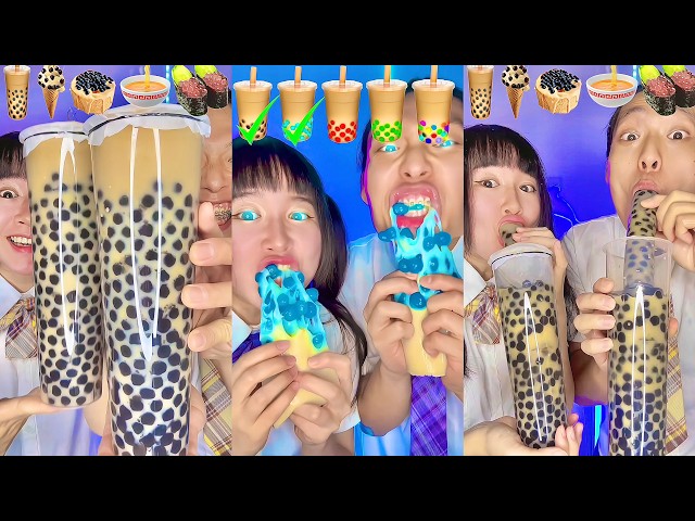 Rainbow Boba Emoji Food Challenge ASMR Compilation! Bubble tea🥵