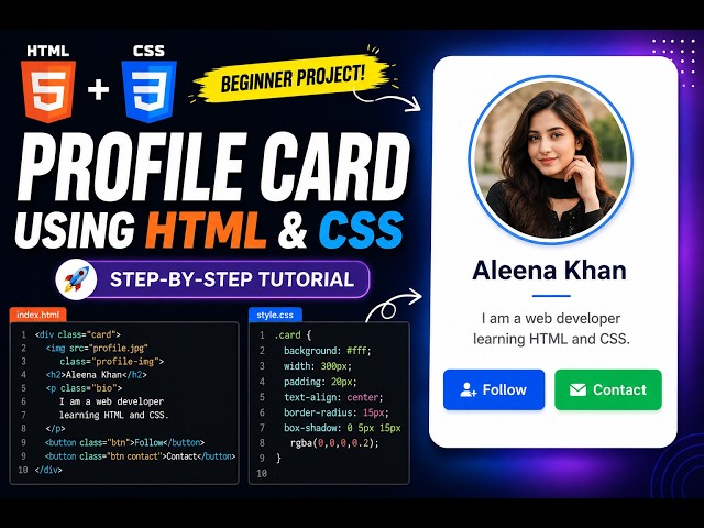 Build a Beautiful Profile Card Using HTML & CSS | Beginner Project 💻