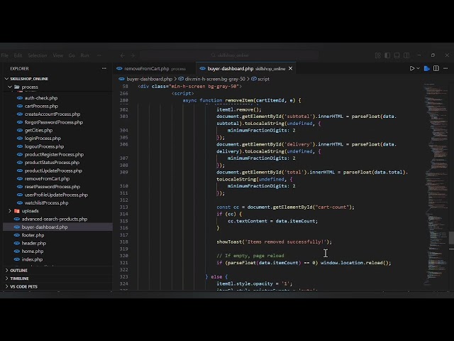 Program the product removing process from the cart 
