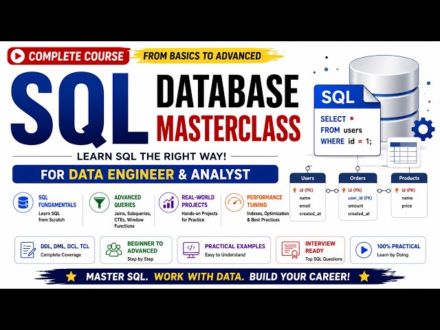 Learn SQL in Telugu | Complete Database Masterclass | DDL, DML, Joins, CTE, Window Functions