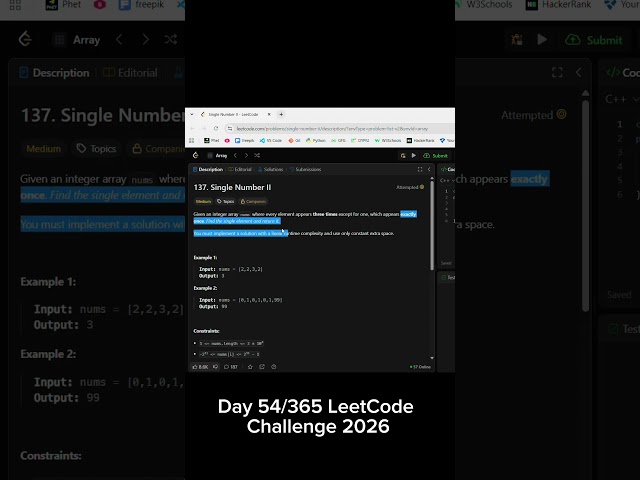 🧠Single Number II ❤️🚀 | Problem No. 172 ❤️| Day 54/365 LeetCode Challenge 🔥 | #dsa #leetcode