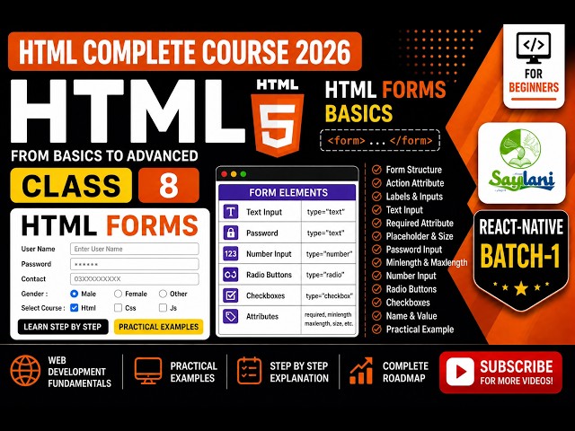 HTML Complete Course 2026 | Class 8 | HTML Forms Basics | Input, Radio & Checkbox | Urdu/Hindi