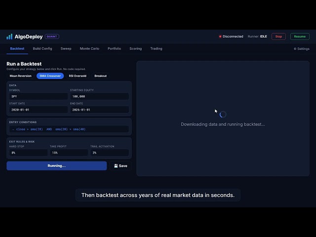 Build and Backtest a Trading Strategy — No Code Required (AlgoDeploy Demo)