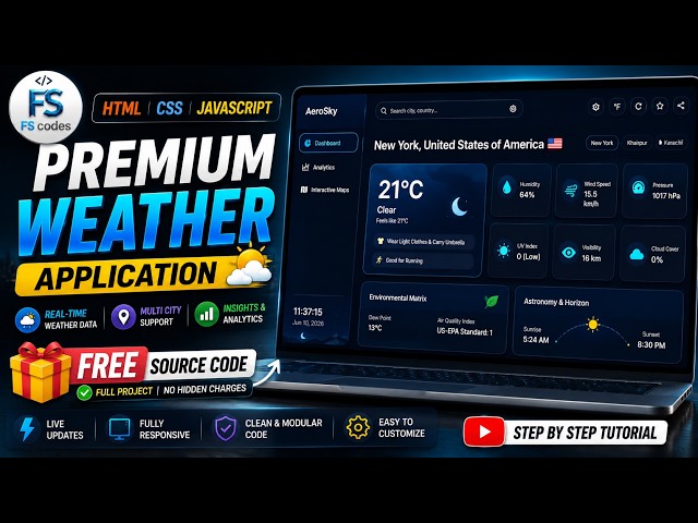 Premium Weather Application Using HTML ,CSS ,JavaScript | Free Source Code 🔥