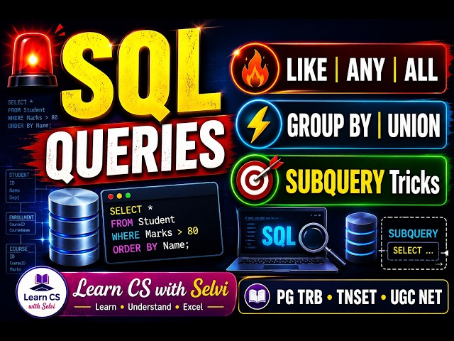 Mastering SQL Queries: LIKE, ANY, ALL, GROUP BY, UNION & More PG TRB|UGC NET|TNSET