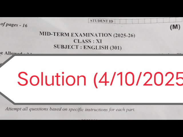 Class 11 english paper solution 2025-26 / mid term exam 2025-26 / english answer key morning shift