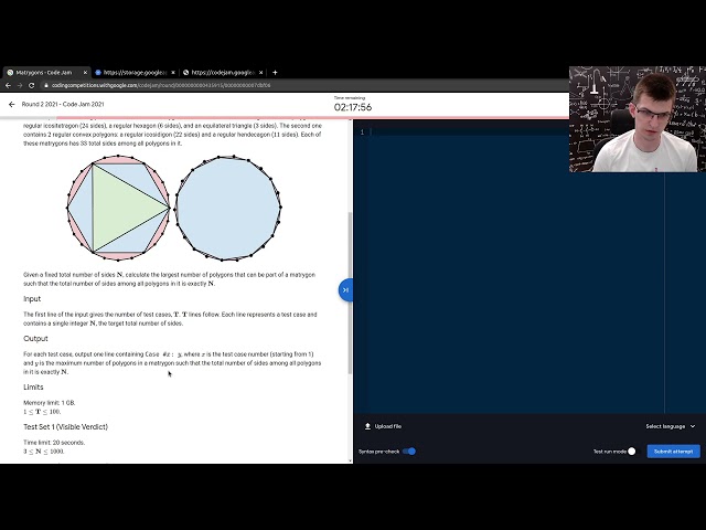 Google Code Jam Round 2 Screencast (full score!)