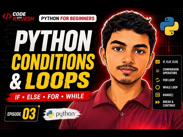 Python Conditions & Loops Explained | If, Elif, Else, For & While Loops | Python for Beginners #3