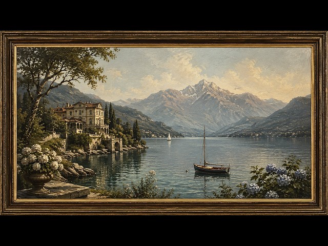 Vintage Mountain Lake 4K Screensaver | Old Money Lake Villa TV Art for Frame TV | No Music