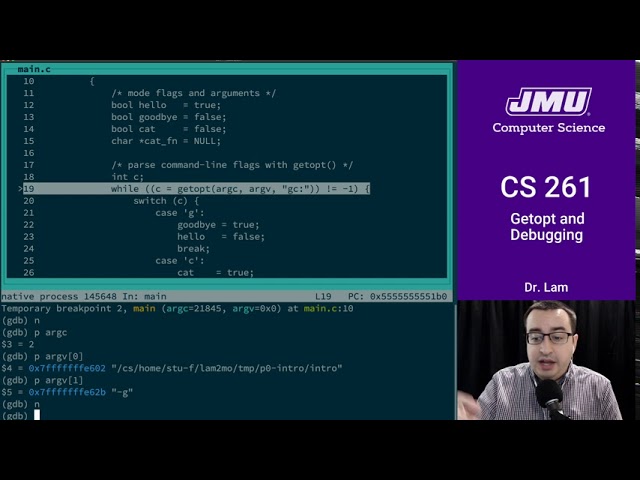 JMU CS261 06 Miscellaneous C Part 05 - Getopt and Debugging