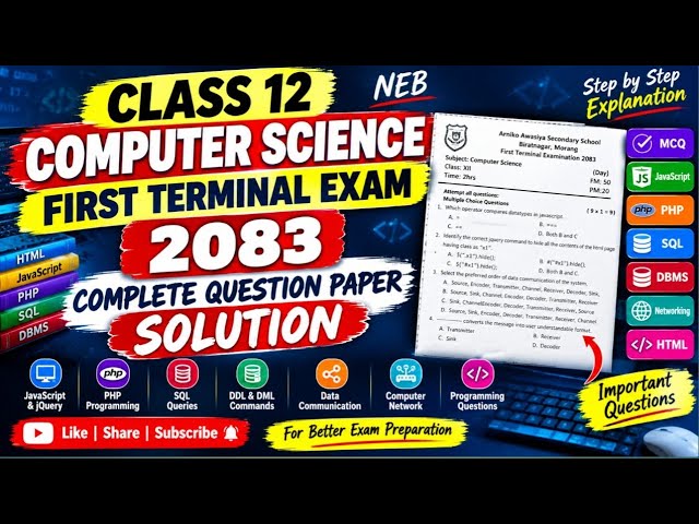 Class 12 Computer Science First Terminal Exam 2083 | Complete Question Pape| MCQ + Programming