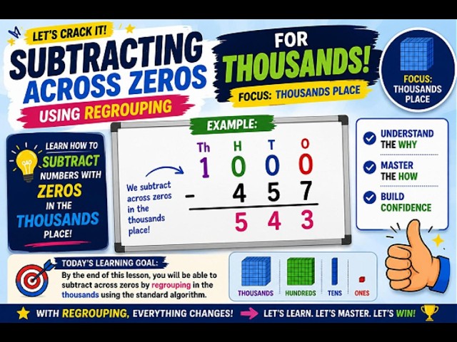 Subtracting Across Zeros | Regrouping in the Thousands | Easy Step-by-Step math