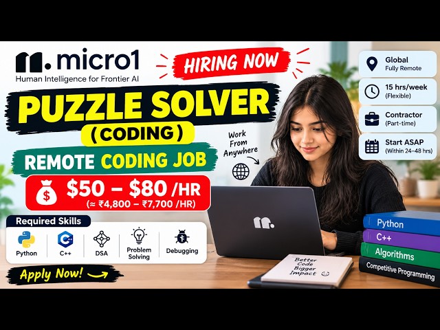 **micro1 Hiring 2026 🚀 | Puzzle Solver Coding Job | $50–$80/Hour | Remote | Python & C++**