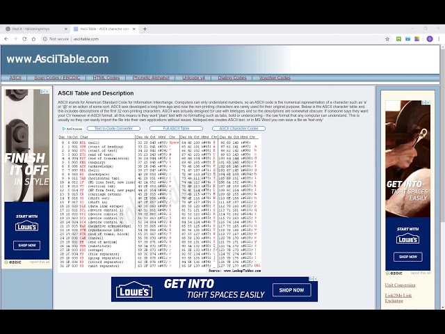 Using ASCII and Arrays with repl.it