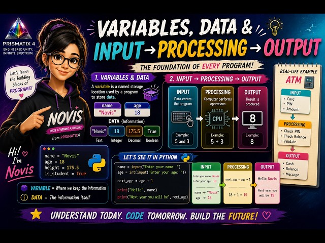 Variables, Data & Input → Processing → Output | 💻 Programming Basics for Beginners