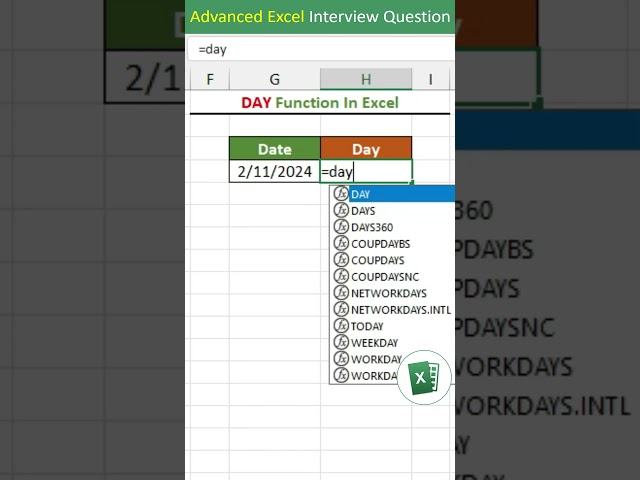 DAY function in excel | DAY formula in excel | excel interview questions excel tips & tricks
