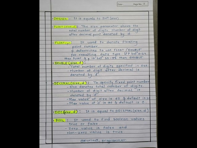 SQL Data types || Handwritten important notes|| SQL Software Testing