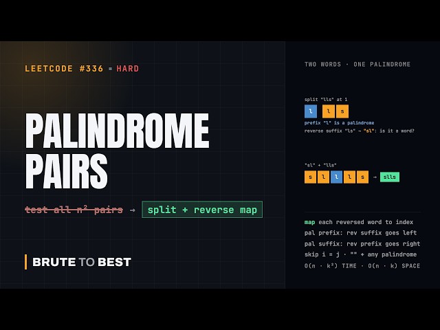 LeetCode #336: Palindrome Pairs, Split Each Word and Look Up Its Reverse