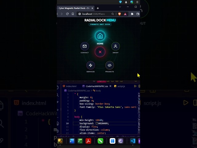 Circular Animation Menu using HTML CSS JAVASCRIPT 🤯🔥 #Shorts #html #css #coding #js