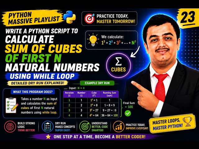 Python Video 23🐍 Sum of Cubes of First N Natural Numbers Using While Loop 🚀