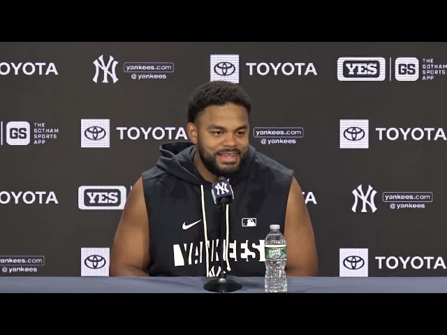 Heliot Ramos meets with media ahead of his first game with the Yankees