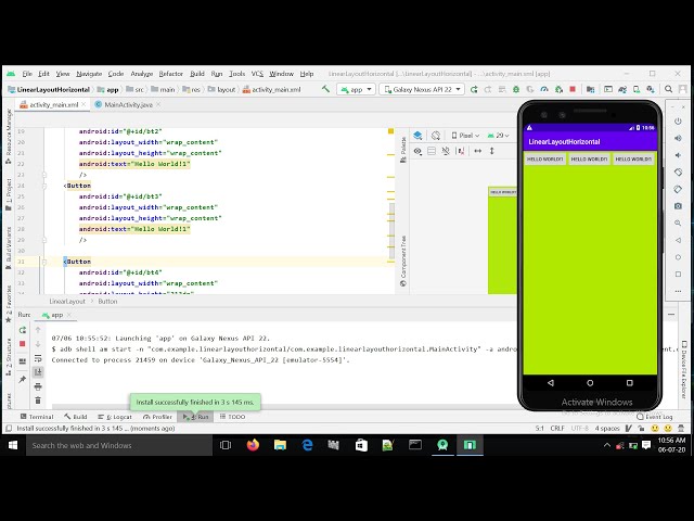 Linear Layout horizontal in android studio?android studio linear layout example?
